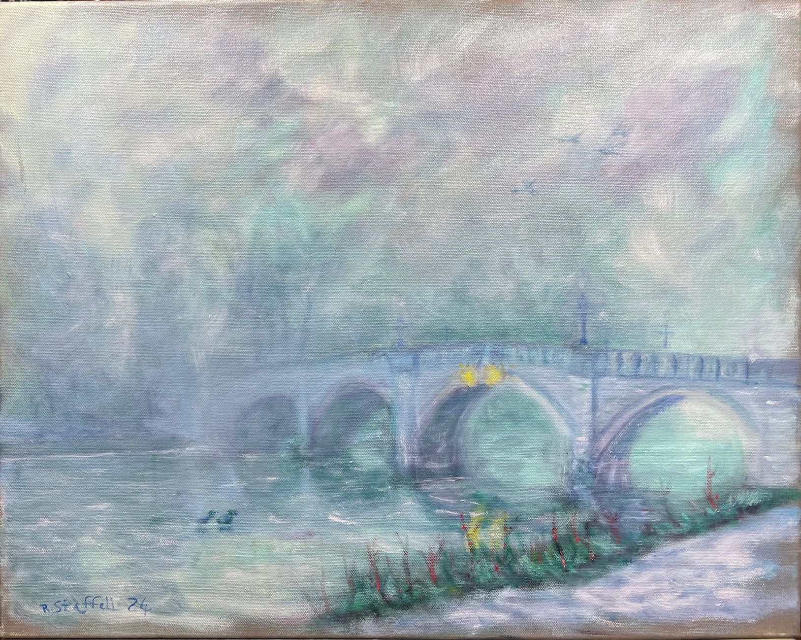 Richmond bridge fog with ducks