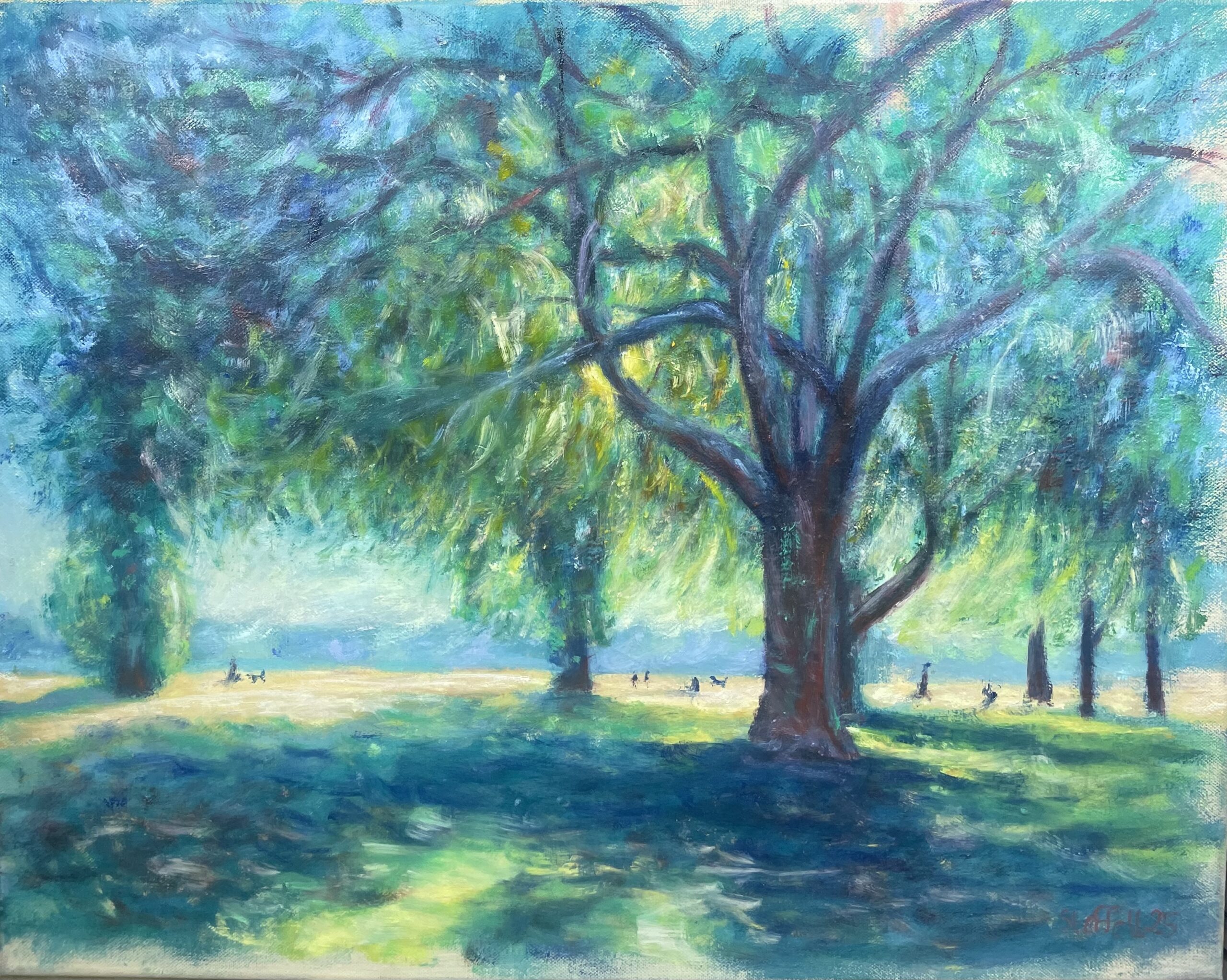Sun behind trees