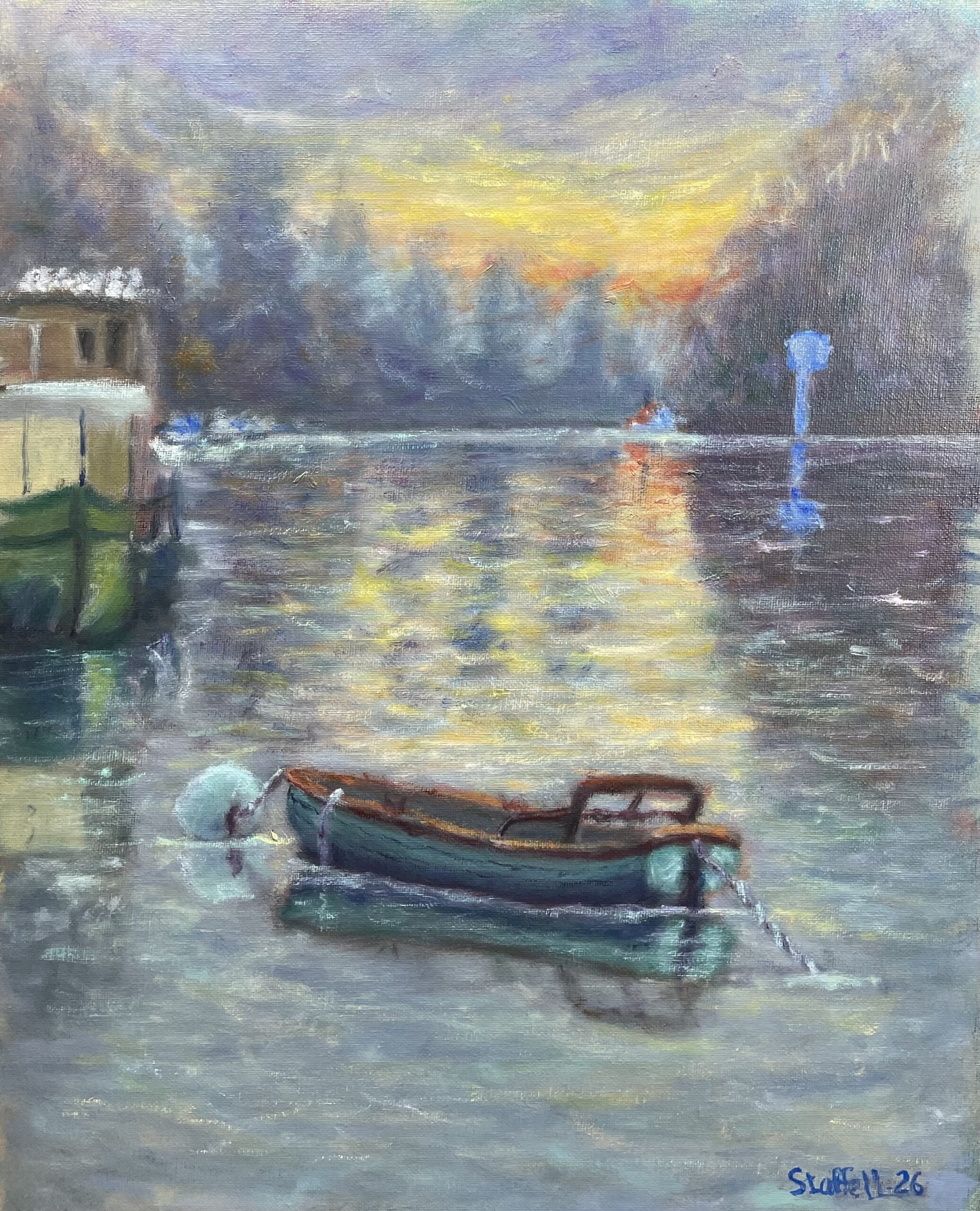 Skiff at sunrise