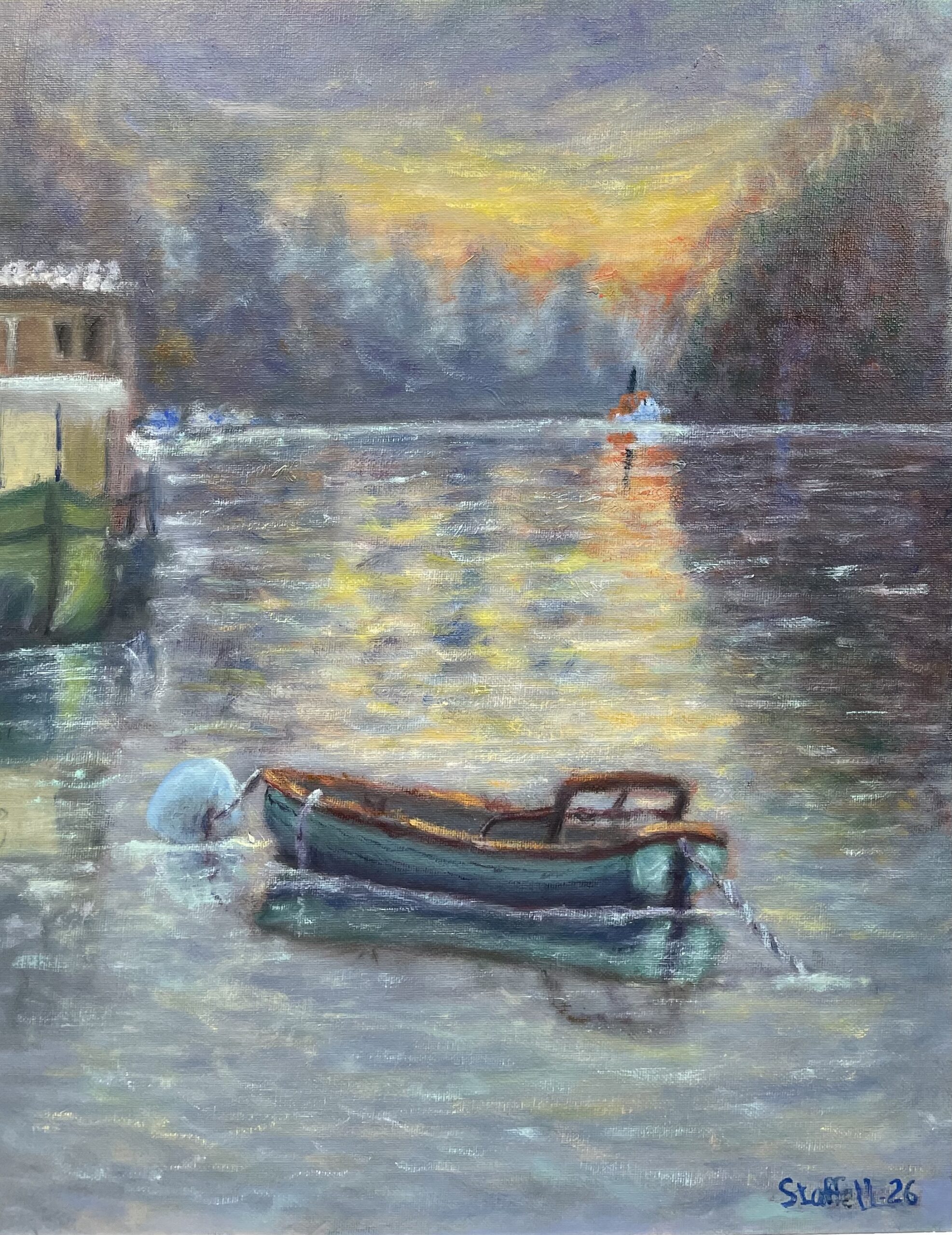 Skiff at sunrise