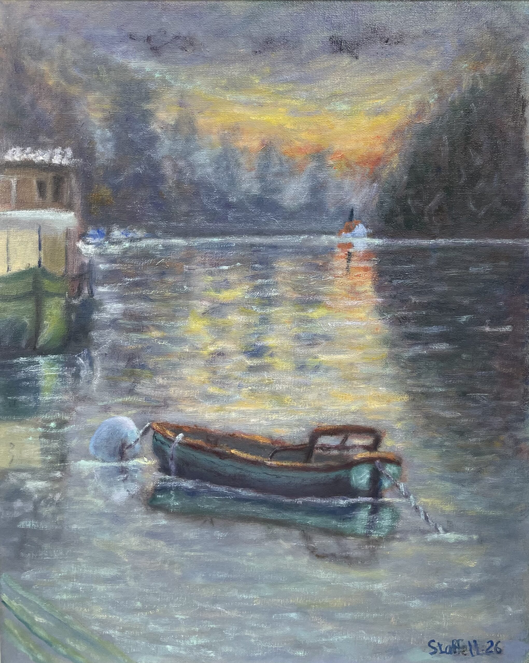 Skiff at sunrise